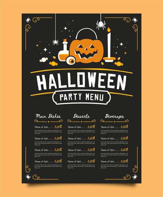 Flat design halloween menu template