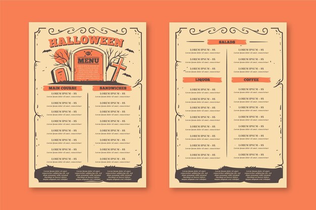 Flat design halloween menu template