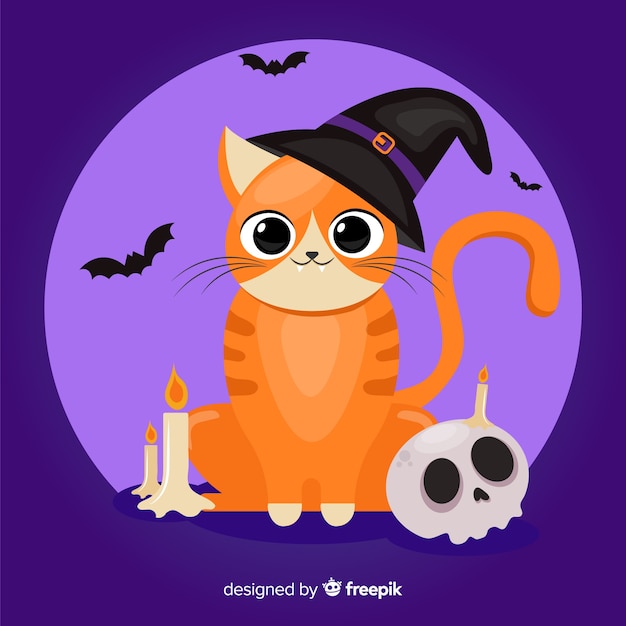 Free Vector flat design of halloween orange cat