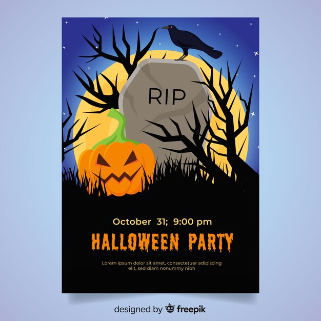 Flat design halloween party flyer template