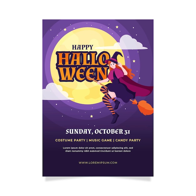 Flat design halloween party poster template