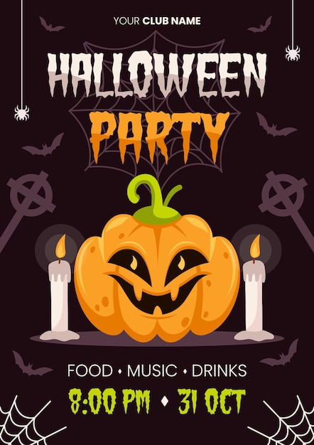 Flat design halloween party poster template