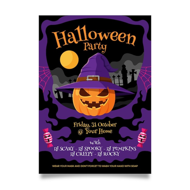 Free Vector flat design halloween party poster template