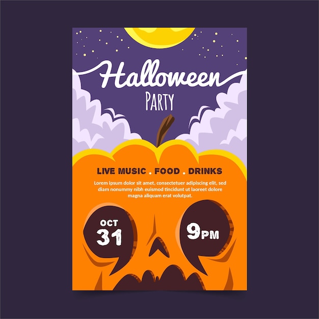 Free Vector flat design halloween party poster template