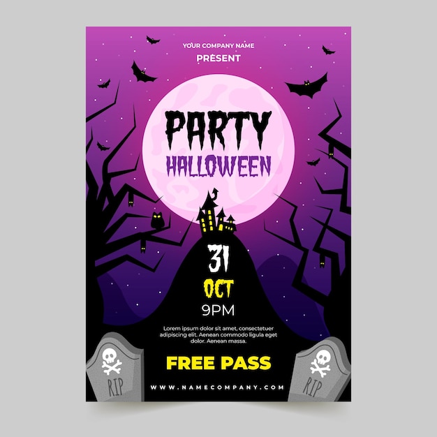 Free vector flat design halloween party poster