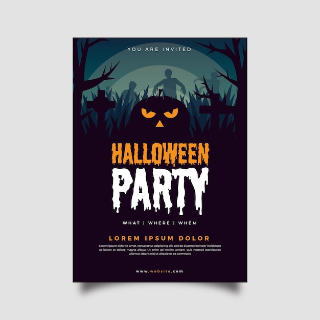 Flat design halloween party poster