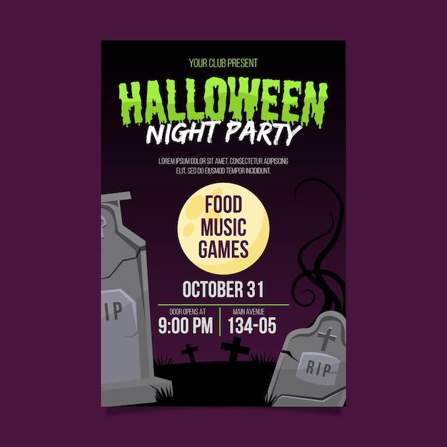 Free Vector flat design halloween party poster