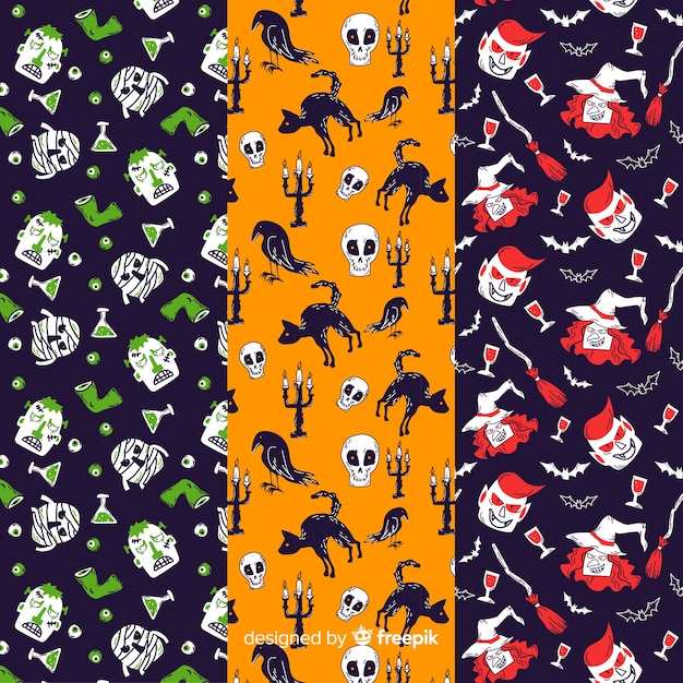 Flat design halloween pattern collection