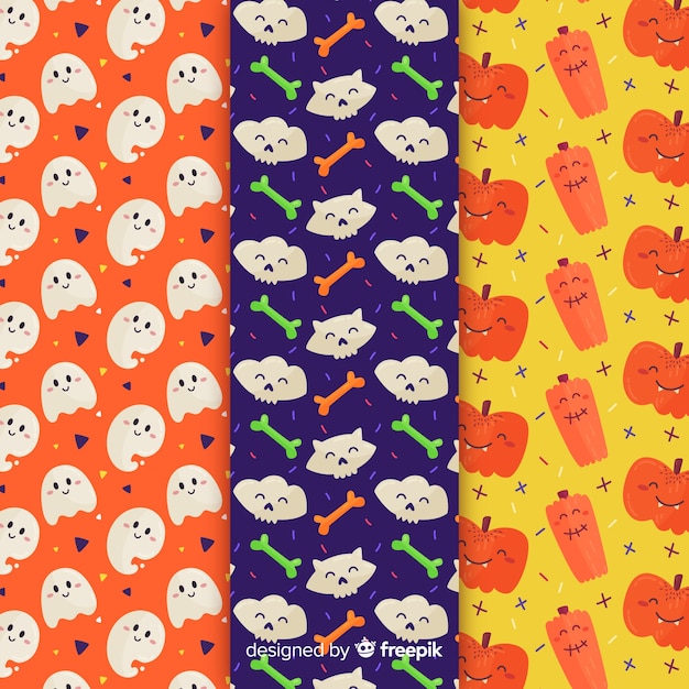 Flat design halloween pattern collection