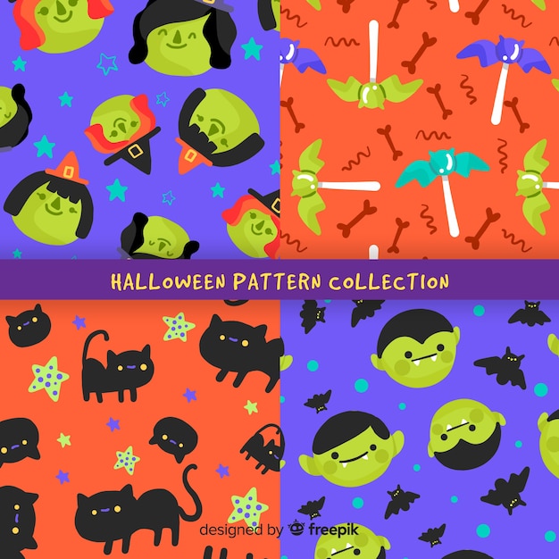 Flat design of halloween pattern collection