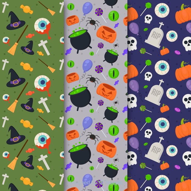 Flat design of halloween pattern collection