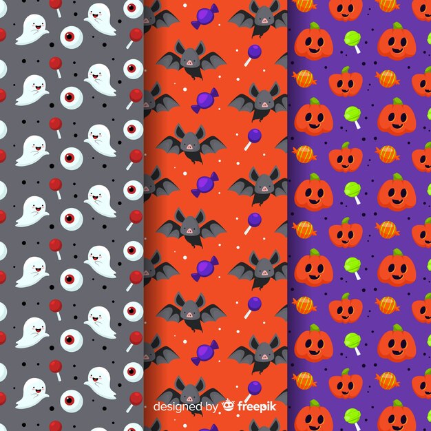 Flat design of halloween pattern collection