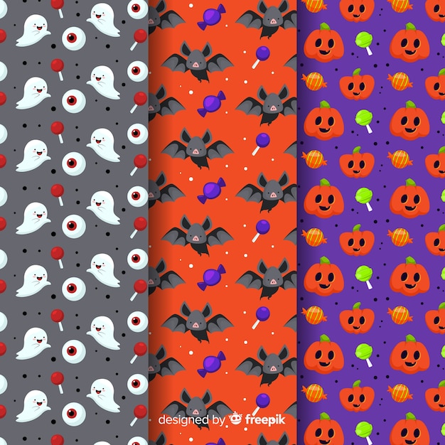 Flat design of halloween pattern collection