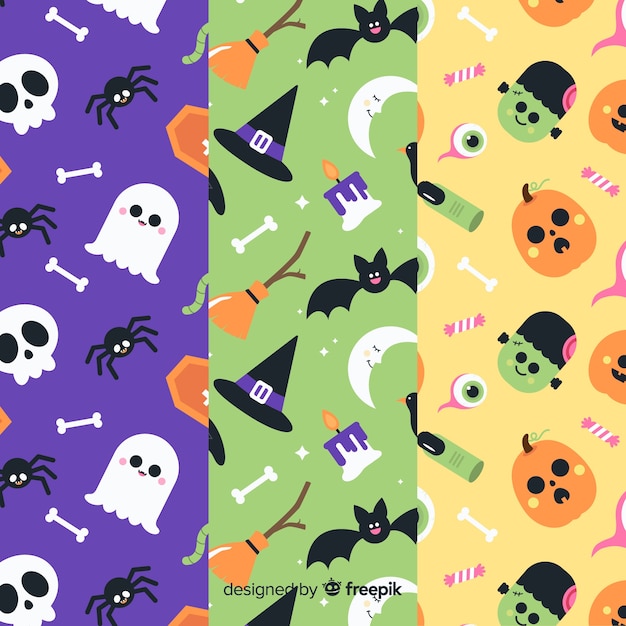 Flat design of halloween pattern collection