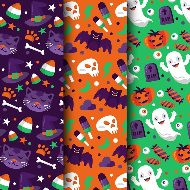 Flat design halloween pattern collection