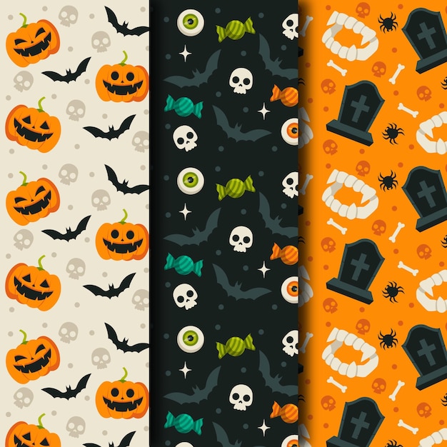 Free Vector flat design halloween pattern pack