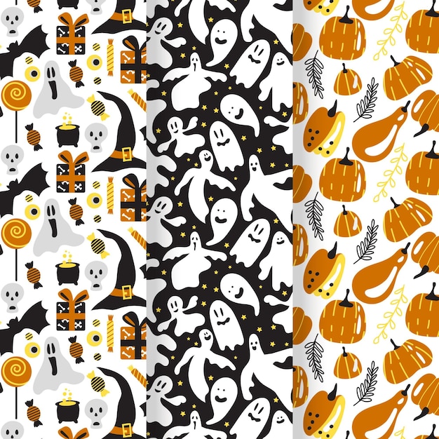 Flat design halloween patterns set