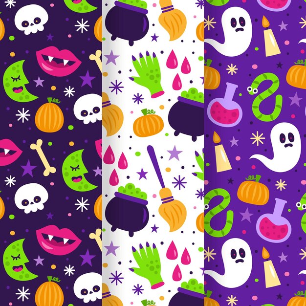 Flat design halloween patterns template