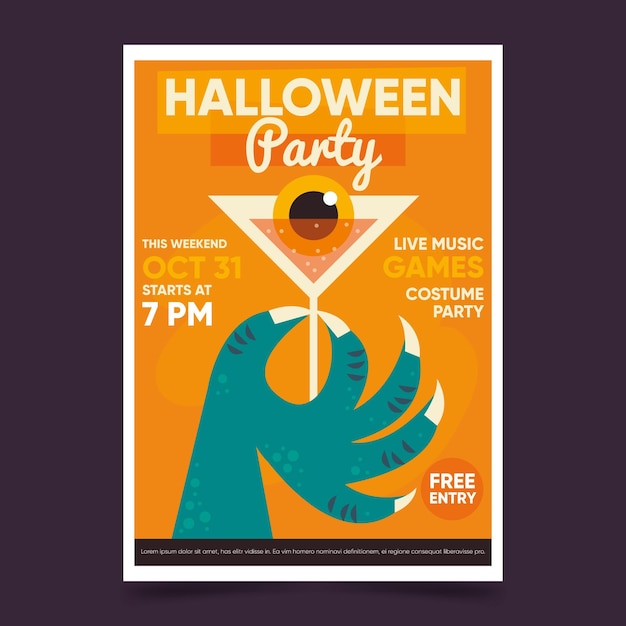 Flat design halloween poster template