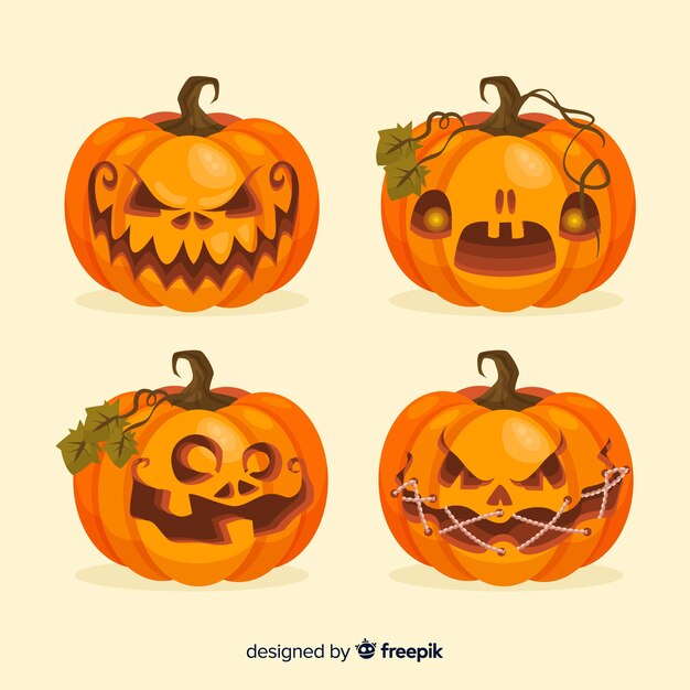 Flat design of halloween pumpkin collection