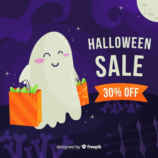 Flat design halloween sale background