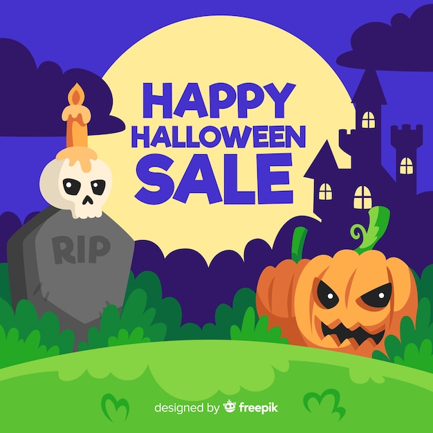 Flat design halloween sale background