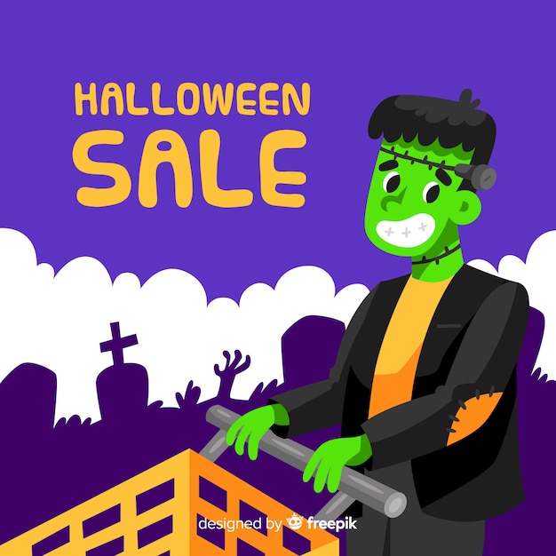 Flat design halloween sale background