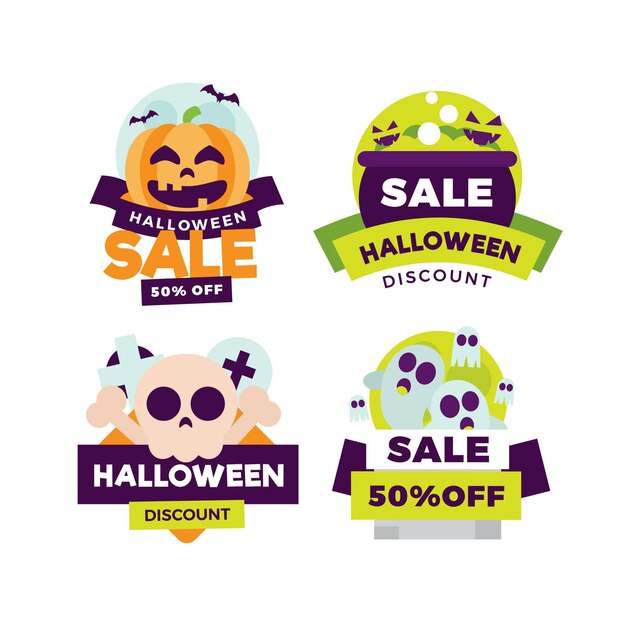 Flat design halloween sale badge collection