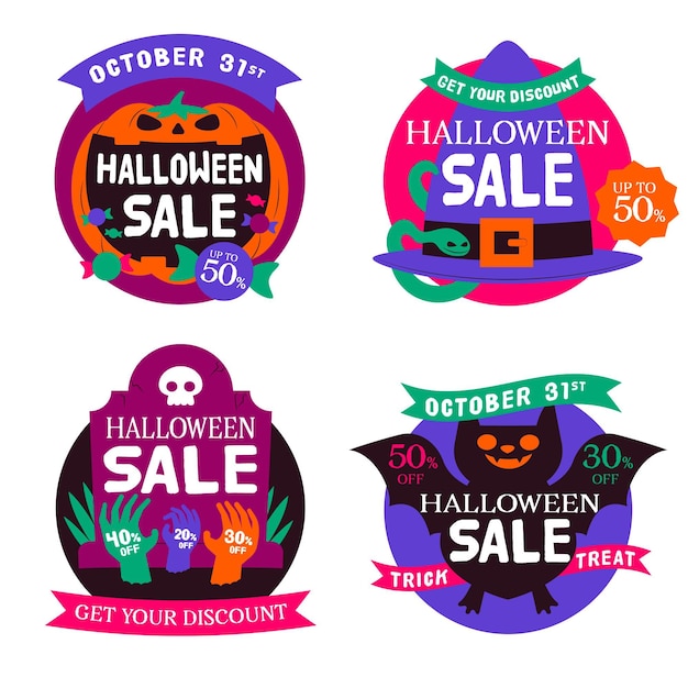 Free Vector flat design halloween sale badge collection