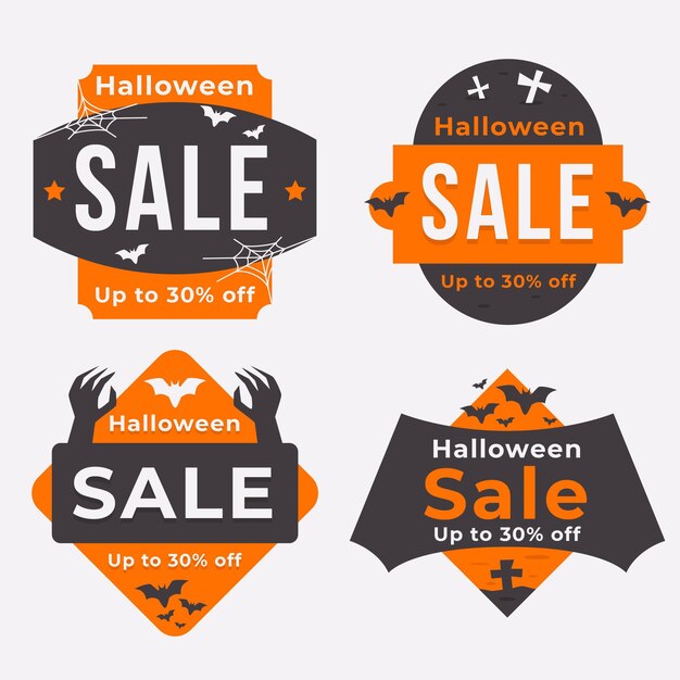 Flat design halloween sale badge collection