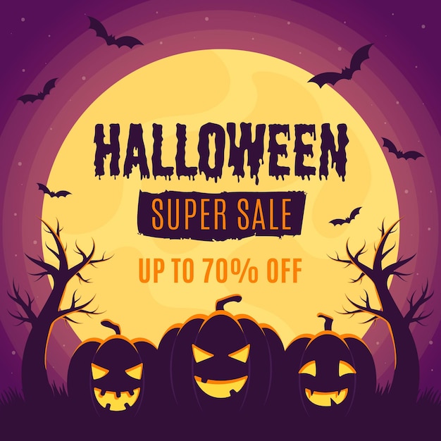 Flat design halloween sale concept