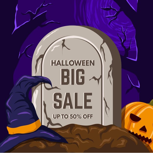 Flat design halloween sale concept