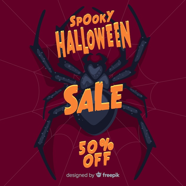 Free Vector flat design of halloween sale with giant spider