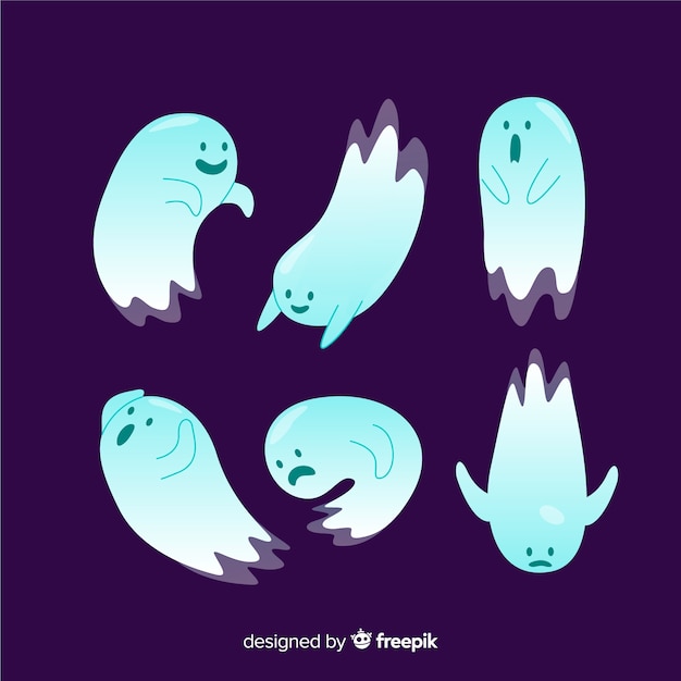 Flat design halloween scary ghost collection