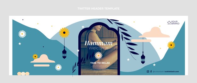 Flat design hammam twitter header template