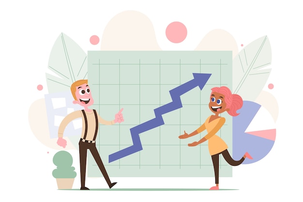 Flat design hand drawn people analyzing growth charts