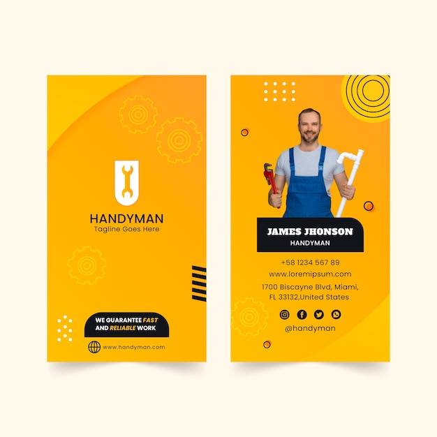 Free vector flat design handyman job vertical business card