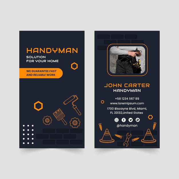 Flat design handyman vertical business card