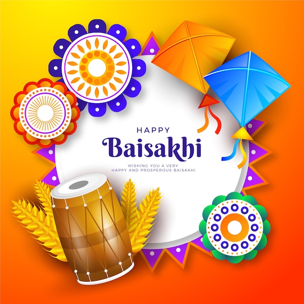 Flat design happy baisakhi festival celebration