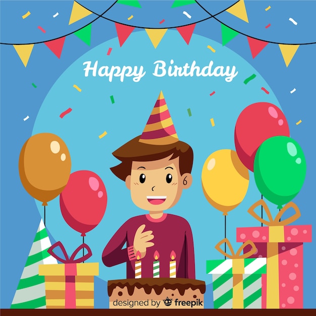 Flat design happy birthday background