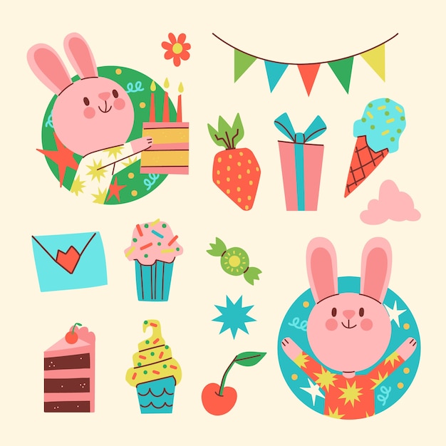 Flat design happy birthday sticker set