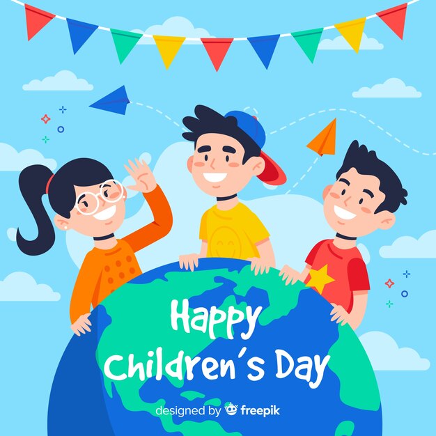 Flat design happy children's day background