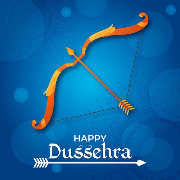 Flat design happy dussehra background with bow and arrow