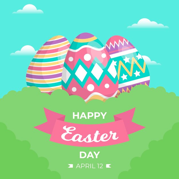 Flat design happy easter day concept