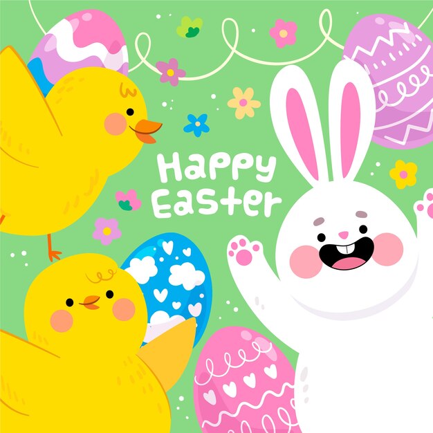 Flat design happy easter day concept