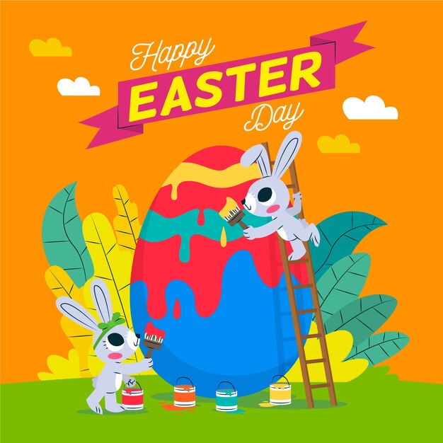 Flat design happy easter day concept