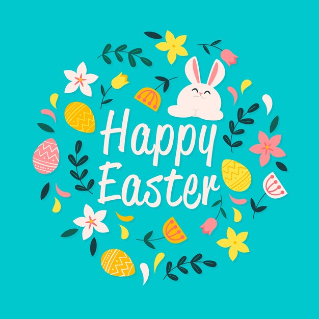 Flat design happy easter day theme