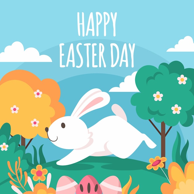 Flat design happy easter day theme