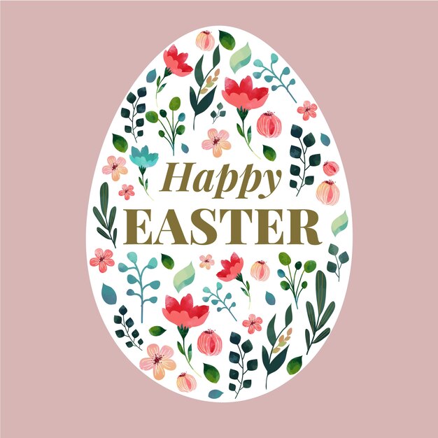 Flat design happy easter day with floral egg