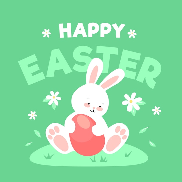 Free Vector flat design happy easter theme with rabbit